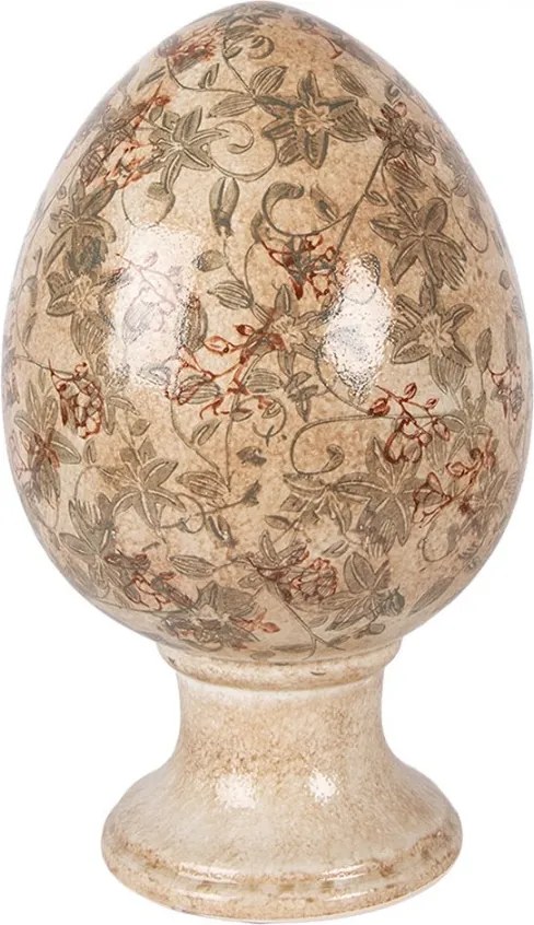 Béžové keramické vajíčko s kvetmi Margaus XL - Ø 17*28 cm