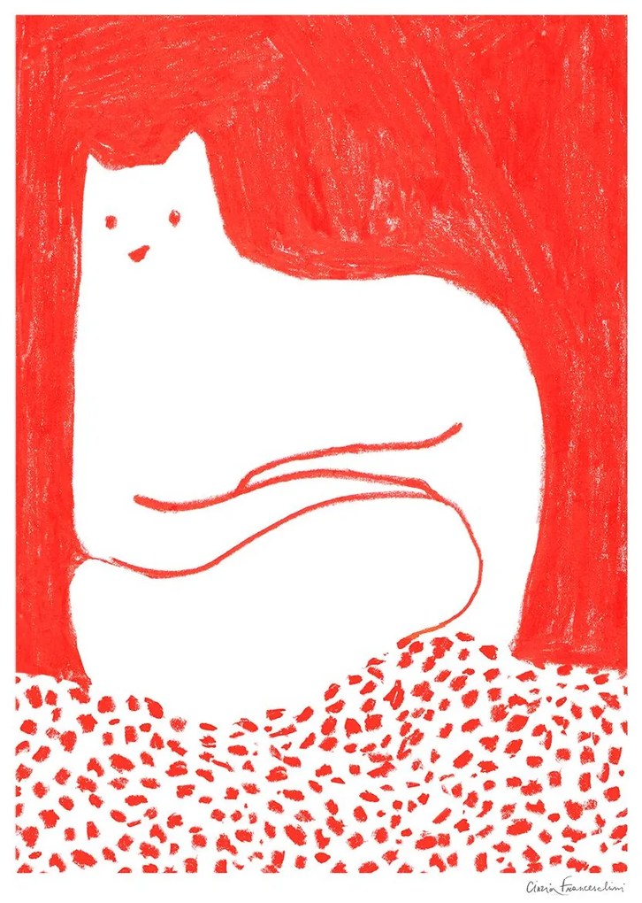 THE POSTER CLUB Autorský plagát Cat in Red by Cinzia Franceschini 30 x 40 cm