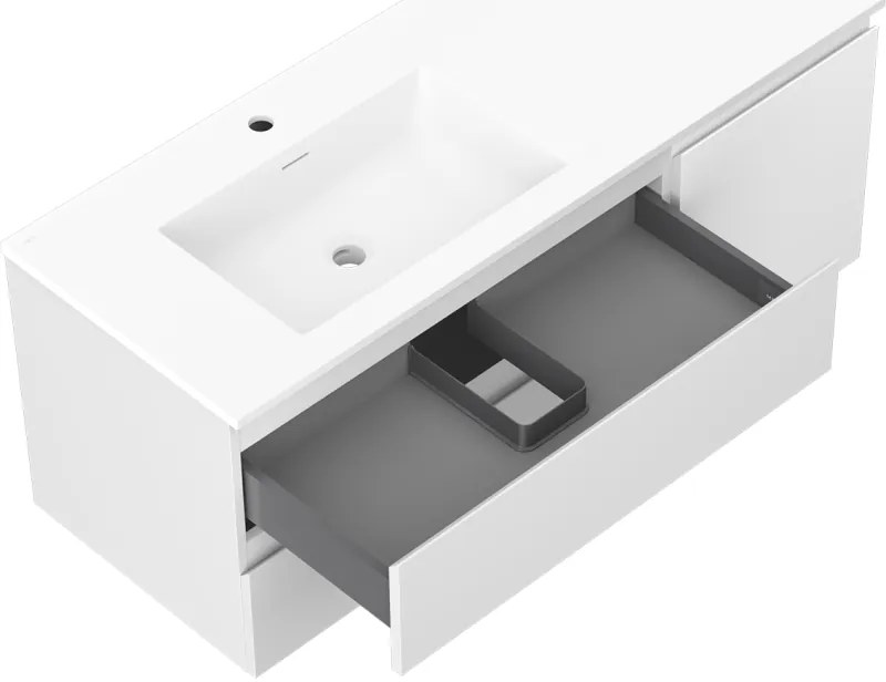 Mexen Orio, kúpeľňová skrinka 120 cm s ľavým umývadlom Otis, 2S, 1D, biela matná, 91A13-12047-3-BBFFF01-W18L01