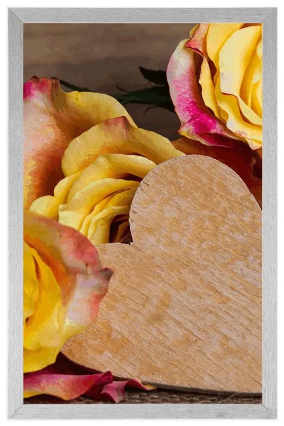 Plagát valentínske žlté ruže - 30x45 silver