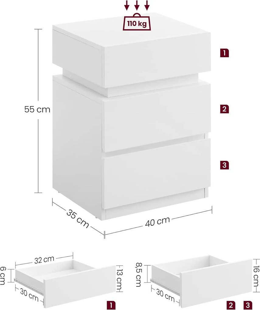 Sada 2 ks nočných stolíkov Vasagle Defro biela
