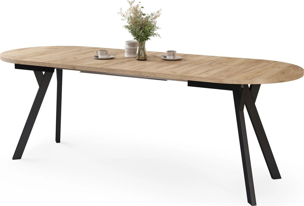 Mazzoni ALMO Dub Craft zlatý / čierne nohy - OVÁLNY ROZKLADACÍ STÔL 140-240 cm PRE 10-12 OSÔB