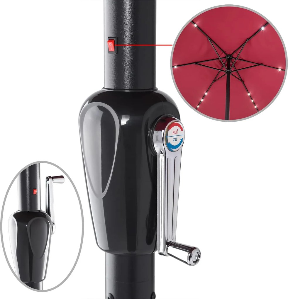 Záhradný slnečník Vang s LED osvetlením 330 cm červený