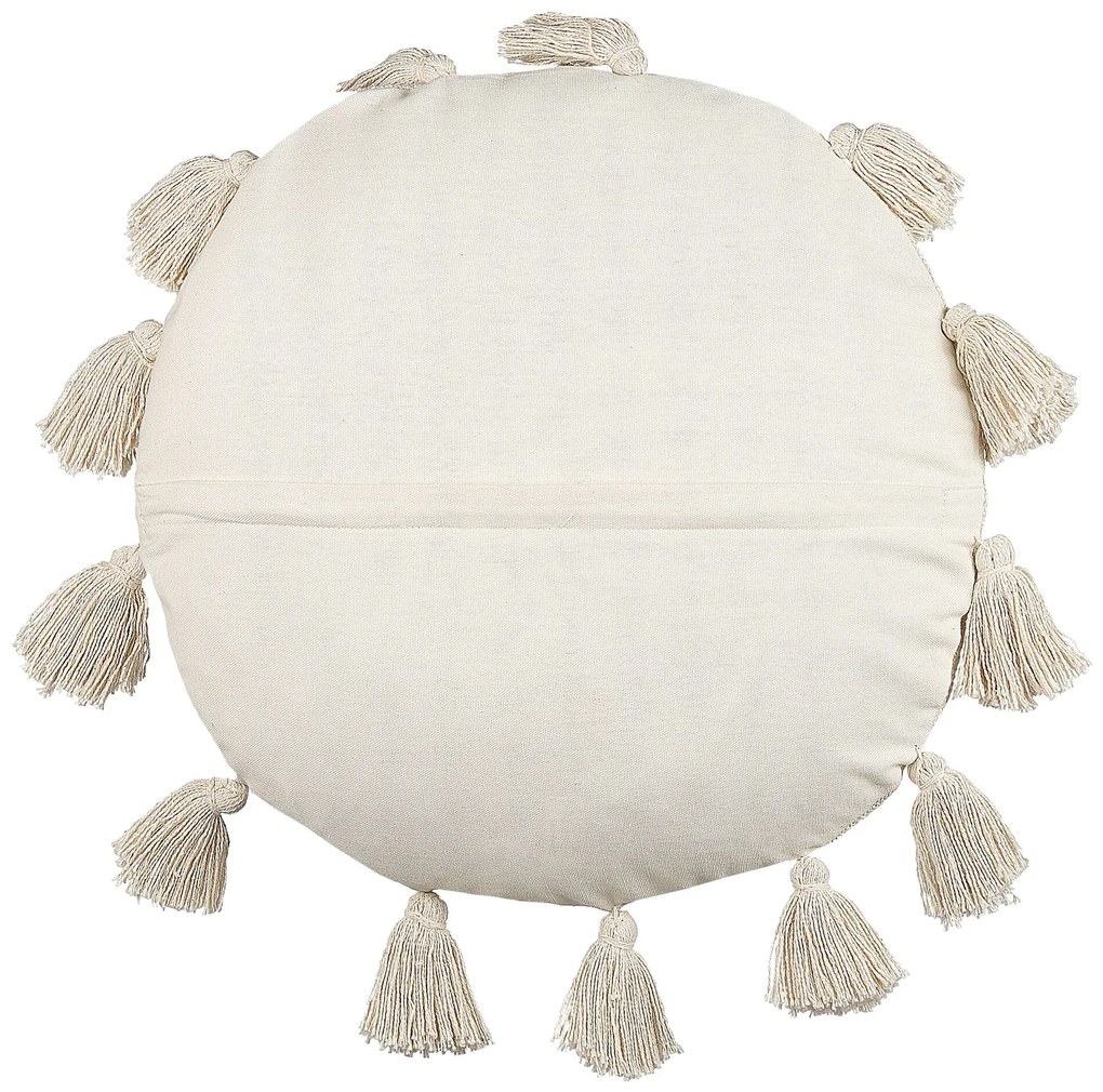 Okrúhly bavlnený vankúš so strapcami ⌀ 45 cm béžový MADIA Beliani