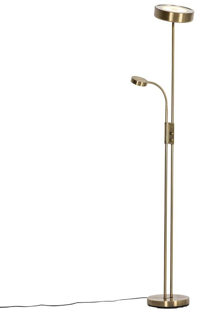 Stojaca lampa bronzová vrátane LED a stmievača s lampou na čítanie - Kelso