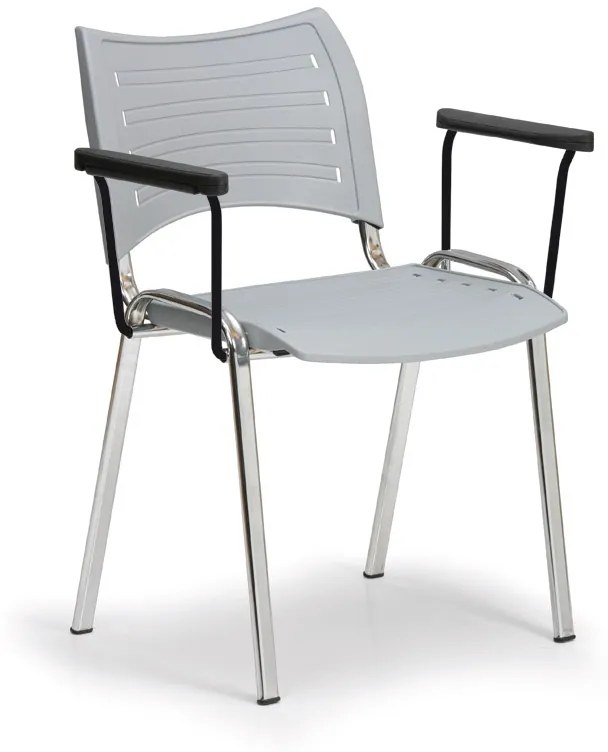 Plastová stolička SMART - chrómované nohy s podpierkami rúk, sivá
