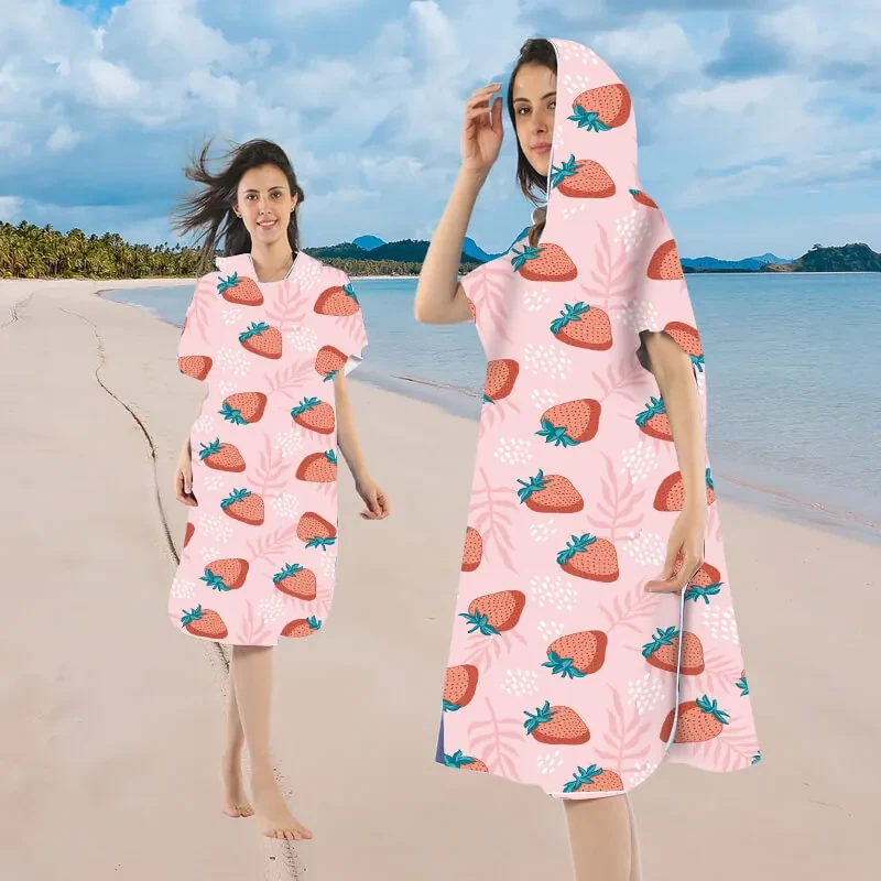 Plážové pončo STRAWBERRIES ružové 80x145 cm