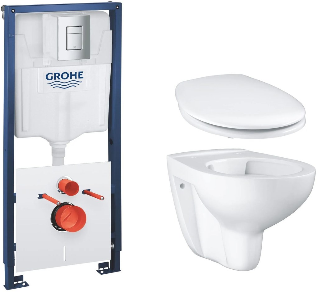 Set podomietkový montážny rám s tlačidlom a tesnením Grohe Solido 39930000, WC misa Grohe Bau Ceramic 39427000, 39493000