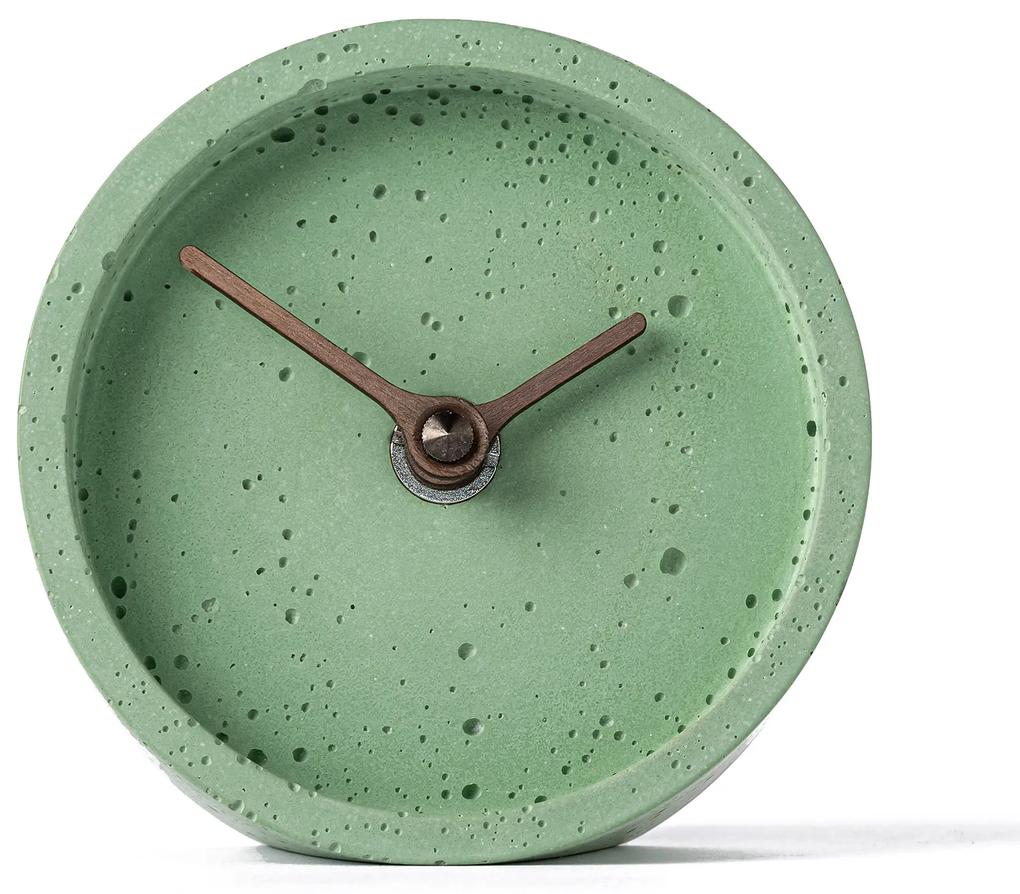Stolové hodiny z betónu CLOCKIES, 10cm, okrúhle, zelené