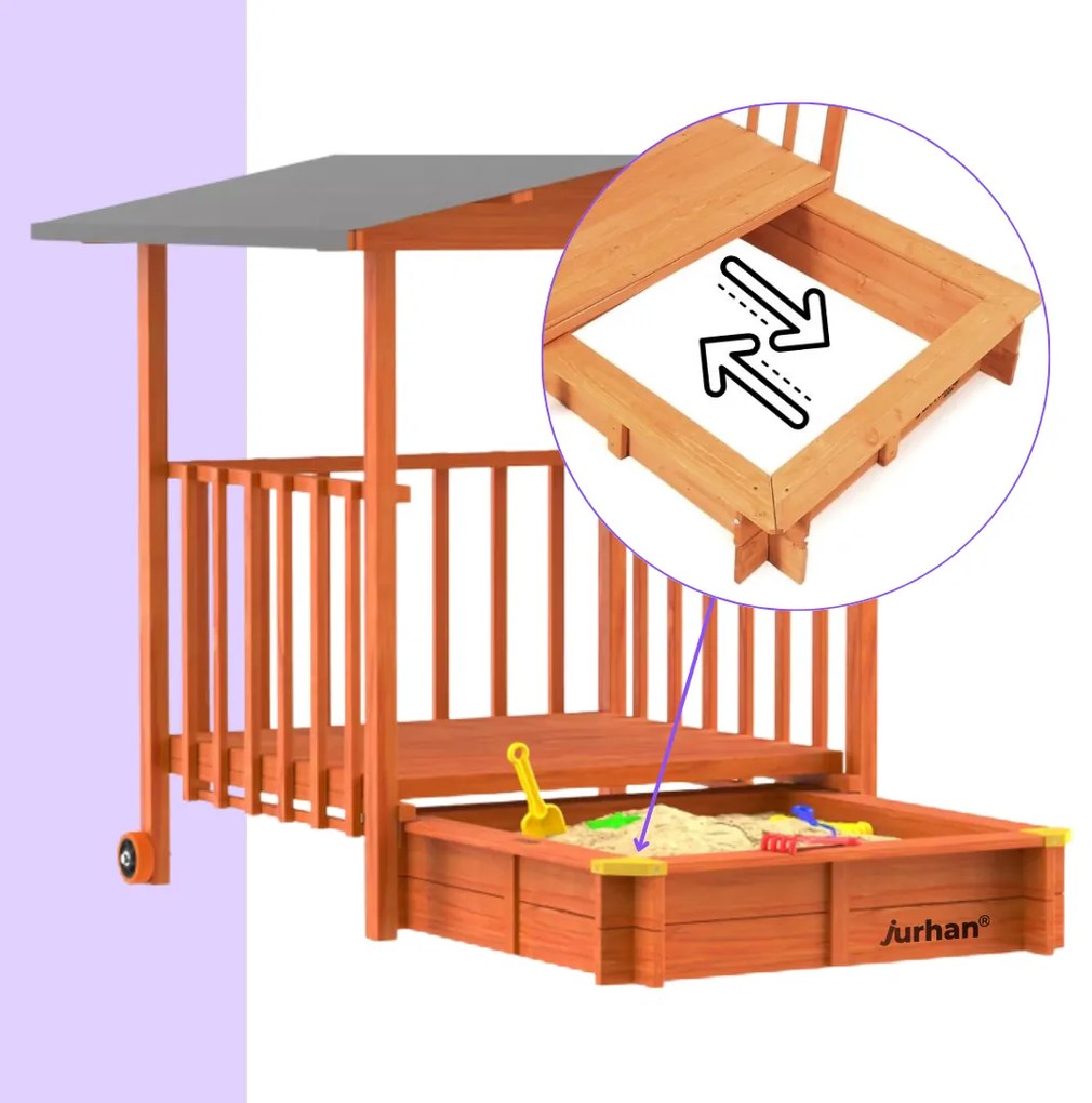 Jurhan Pieskovisko s verandou SUNNY, 130x130x143cm, hnedá/šedá