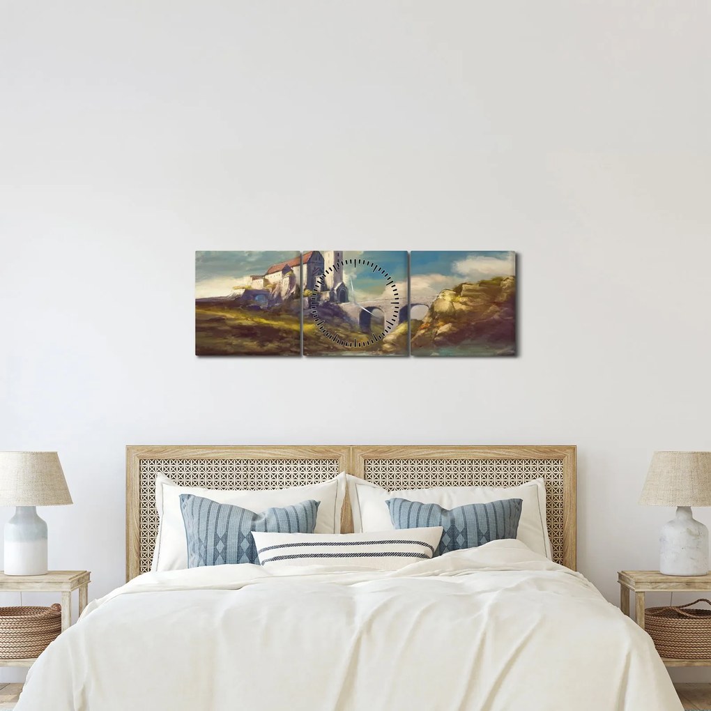 Obraz - Stredoveký hrad (s hodinami) (90x30 cm)