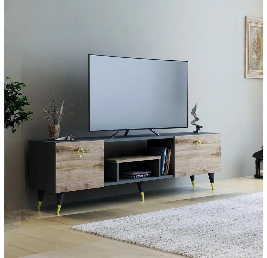 TV stolík/skrinka Tebosi 1 (orech + antracit) . Akcia -19%. Vlastná spoľahlivá doprava až k Vám domov. 1095277