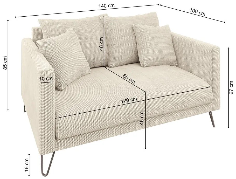 Krémová ženilková pohovka 140 cm Freya – Ropez