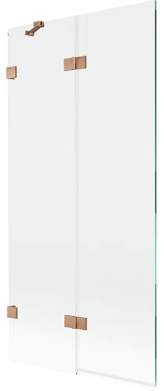 Mexen Lunar, 2-krídlová vaňová zástena ľavá 90 x 150 cm, číre sklo, medená matná, 897-090-100-65-00-L