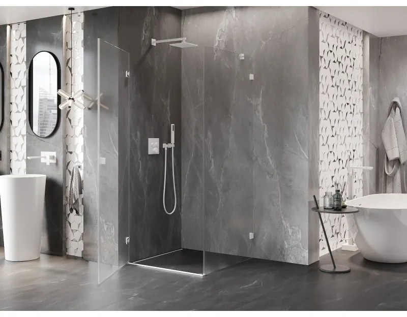 Mexen Lunar-B L, výklopný sprchový kút ľavý 80 x 80 cm, 8mm číre sklo, biely profil, 832L-080-080-20-00-L