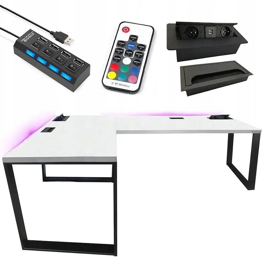 Písací Stôl Roh. Loft Top Biely 180x120x3,6 Model 3