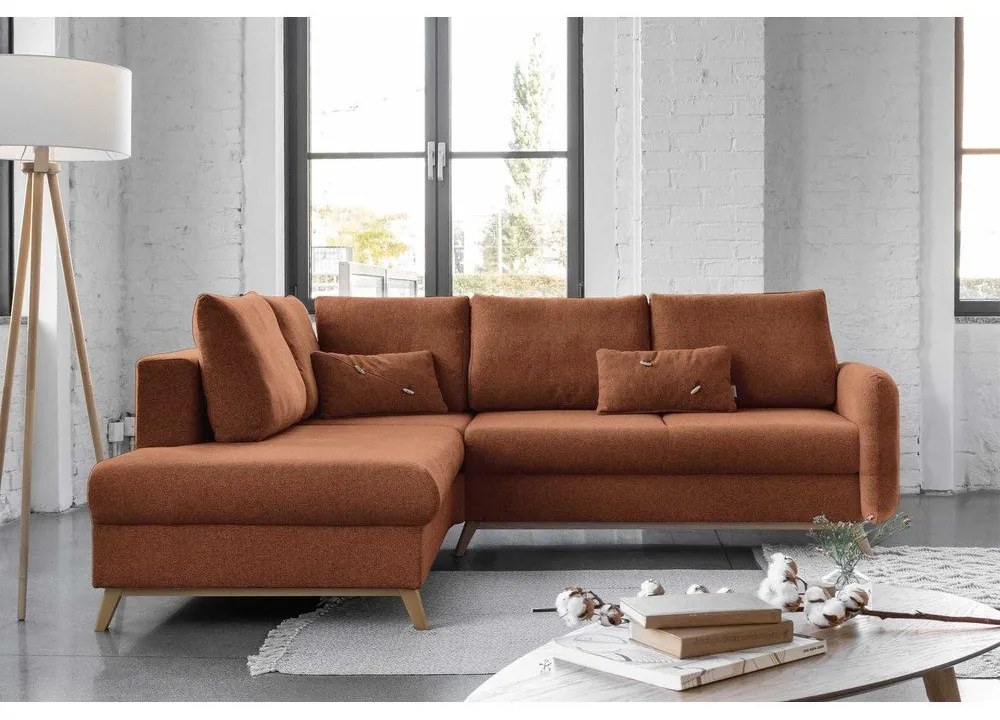 Tehlovooranžová rozkladacia rohová pohovka Miuform Scandic Lagom L, ľavý roh