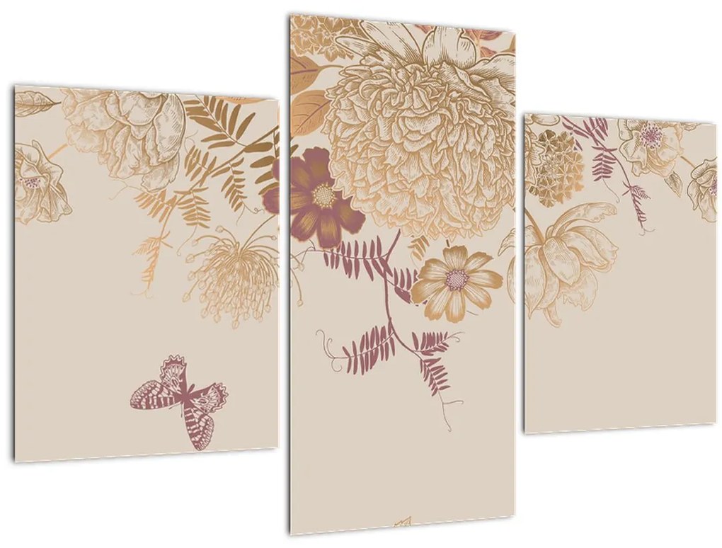 Obraz - Vintage kvety a motýle (90x60 cm)