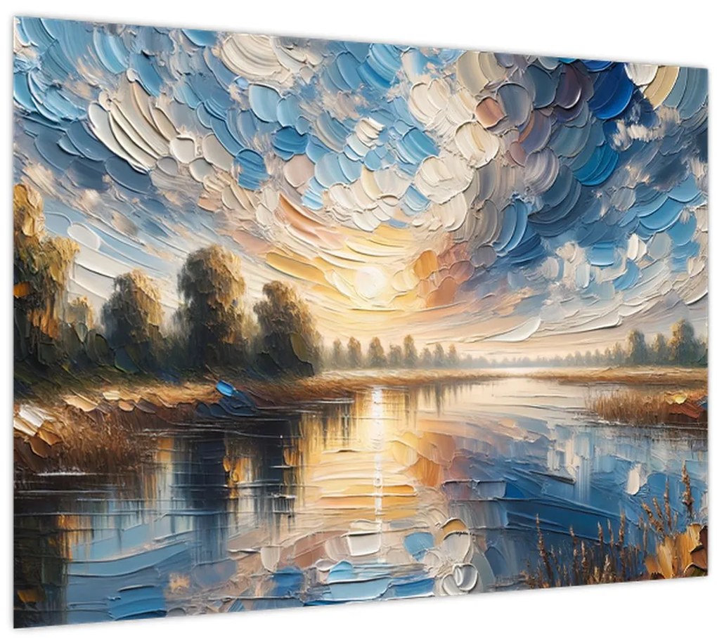 Sklenený obraz - Maľba slnka nad vodou (70x50 cm)