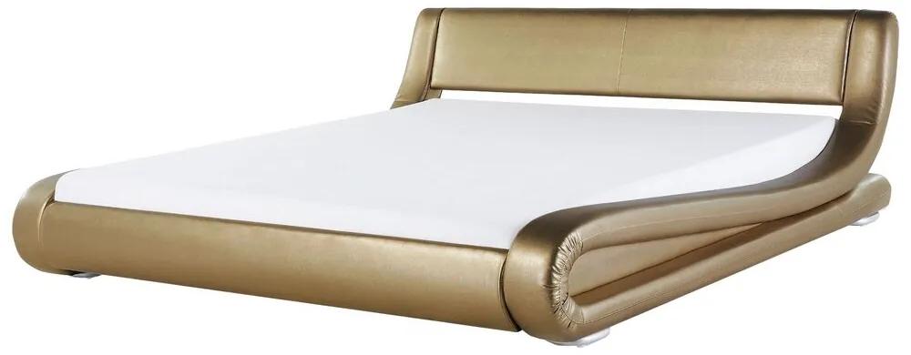 Kožená vodná posteľ 180 x 200 cm zlatá AVIGNON Beliani