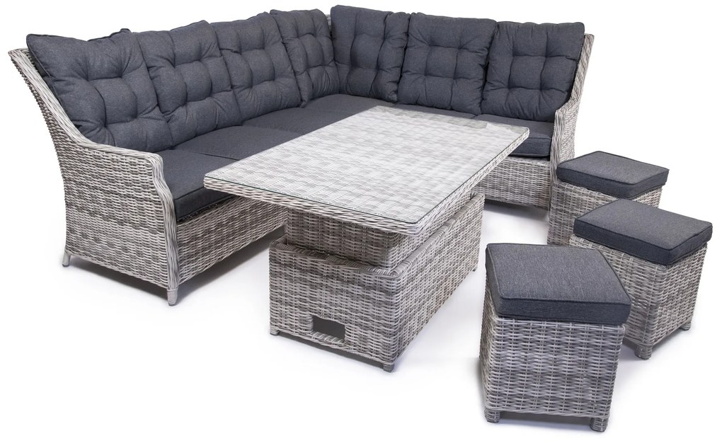 Záhradná rohová súprava BERKLEY svetlo-sivá pravá s výškovo nastaviteľným stolom