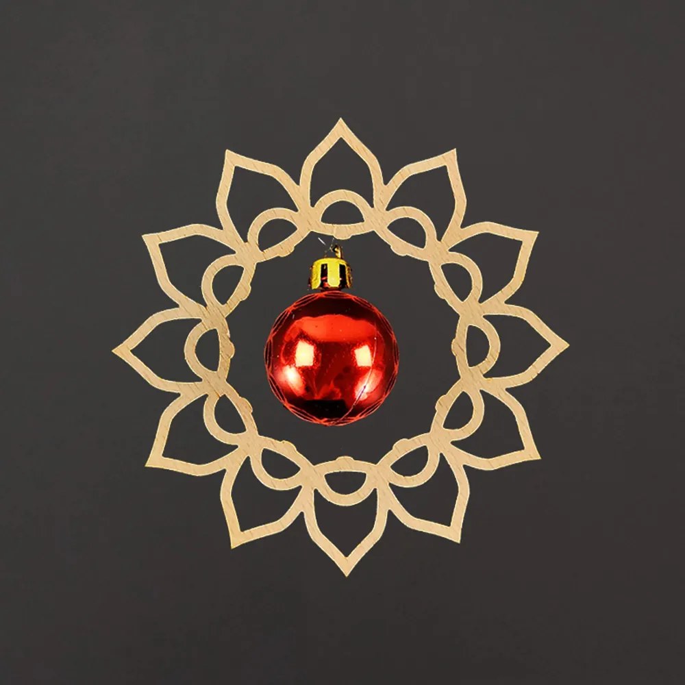 AMADEA Vločka s vianočnou guličkou na zavesenie, masívne drevo, priemer 10 cm