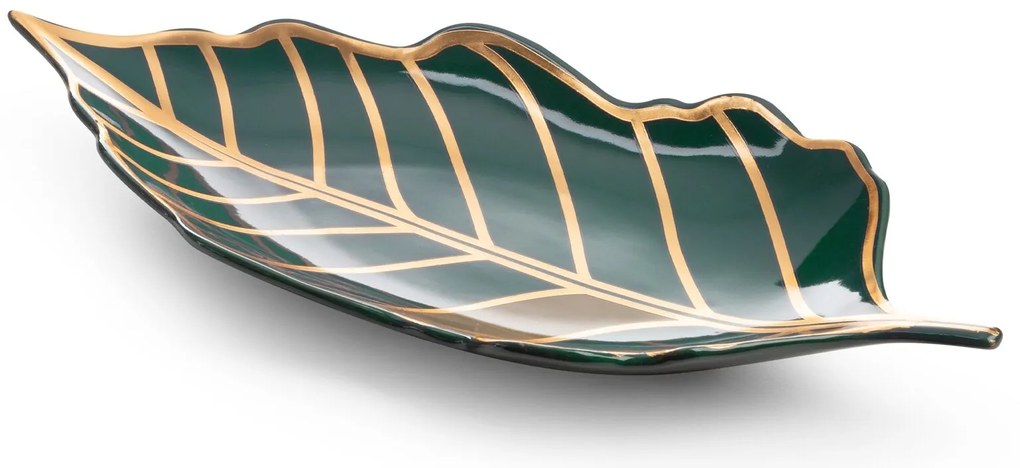 DEKORAČNÝ KERAMICKÝ PODNOS LIMITED COLLECTION LILI 41X19 CM TMAVOTYRKYSOVÁ/ZLATÁ
