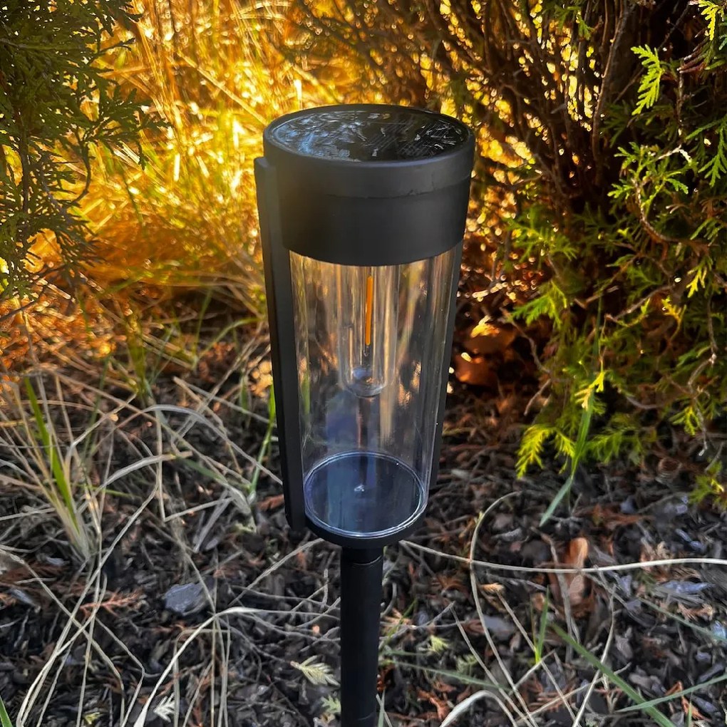 Ecolamp Exteriérové solárne zapichovacie svietidlo Path, 1x transparentné/čierne plastové tienidlo, sada 2ks