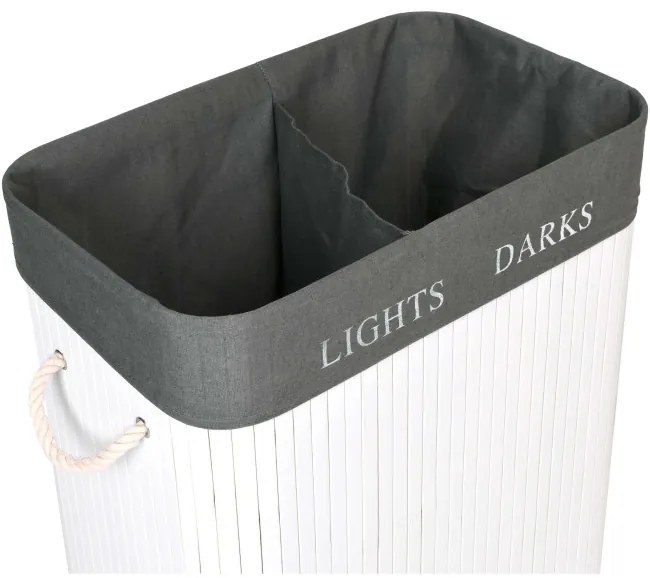 Kôš na bielizeň bambusový 2-priehradkový biely / sivý