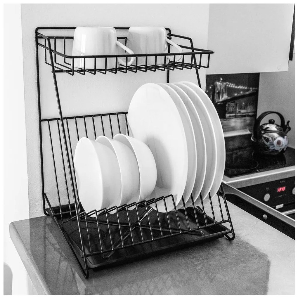 ALTOM Dvojposchodový odkvapkávač, stojan na riad, až na 14 tanierov, biely