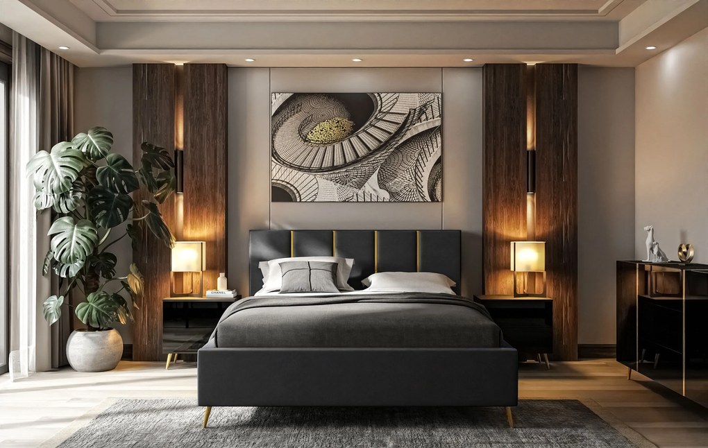 Dizajnová manželská posteľ TIFF 160x200 Farba: Čierna, Veľkosť: 160 x 200 cm