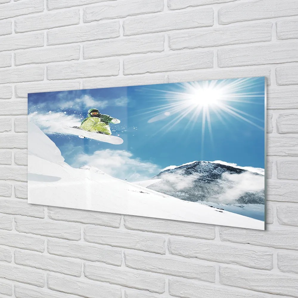 Sklenený obklad do kuchyne Man mountain snow board 100x50 cm