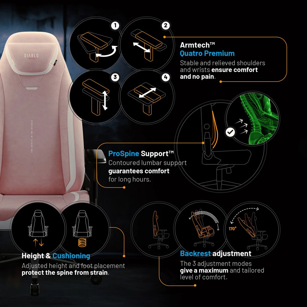 Ružová herná stolička Diablo X.Eye Prime Akira Pink