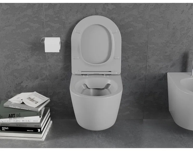 Mexen Lena WC misa Rimless s WC doskou slim, duroplast, svetlo-šedá matná, 30224061
