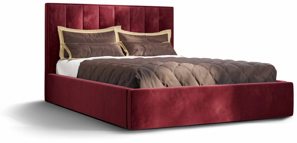 Manželská posteľ 140 cm Ocie (bordová) (s roštom a úložným priestorom). Vlastná spoľahlivá doprava až k Vám domov. 1047105
