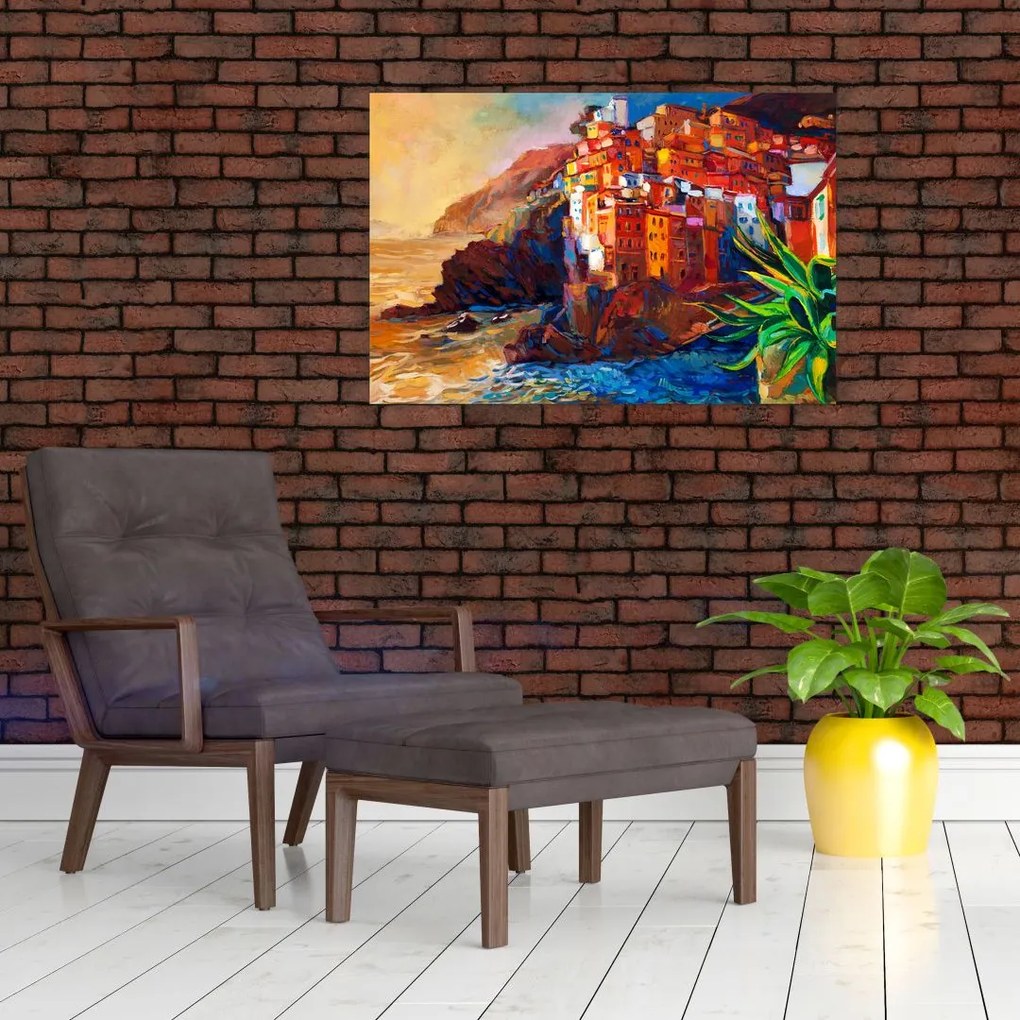 Obraz - Dedina na pobreží Cinque Terre, Talianska riviéra, moderný impresionizmus (90x60 cm)