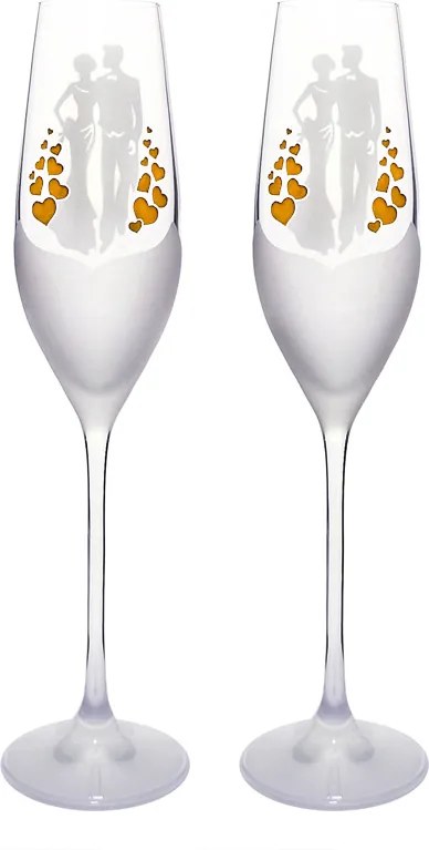 Poháre na šampanské Mladomanželia - zlaté srdcia