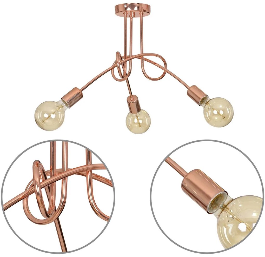Stropné svietidlo Edison 3, medené telo svietidla