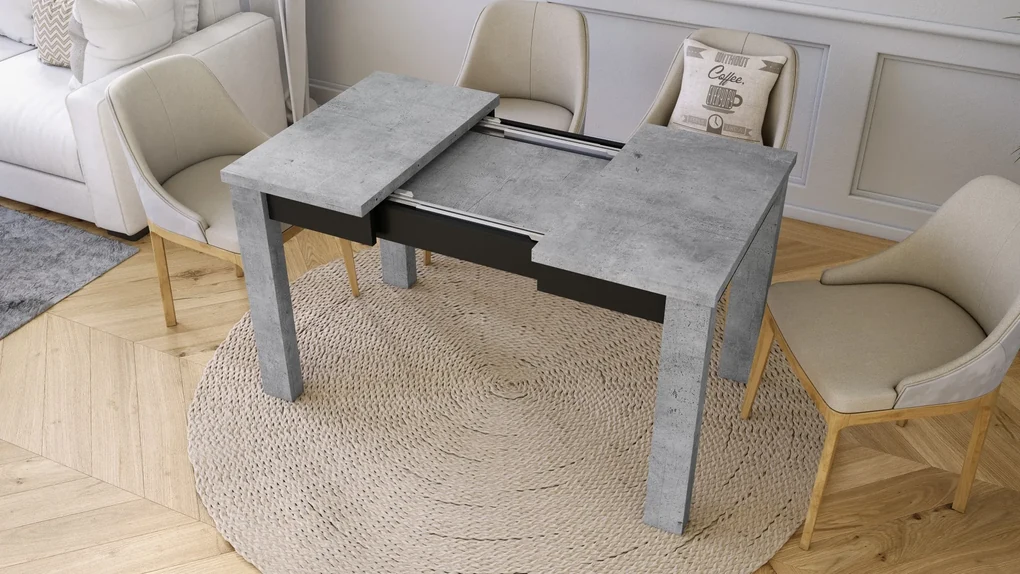 FONTE Beton Millenium / Čierny Mat - KLASICKÝ STÔL DO KUCHYNE/OBÝVACEJ IZBY 110x75 ROZKLADANÝ DO 155 cm!