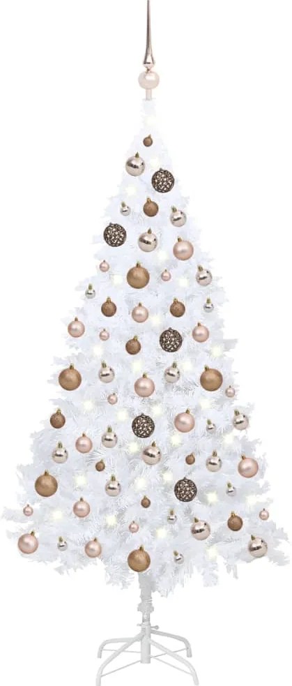 Umelý vianočný stromček s LED a súpravou gulí biely 150 cm PVC 3077626