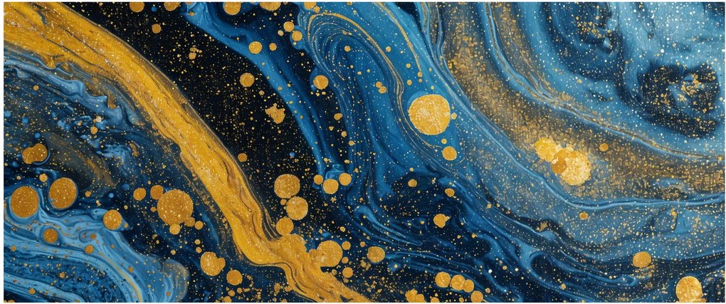 Obraz - Modrá abstrakcia so zlatom (120x50 cm)