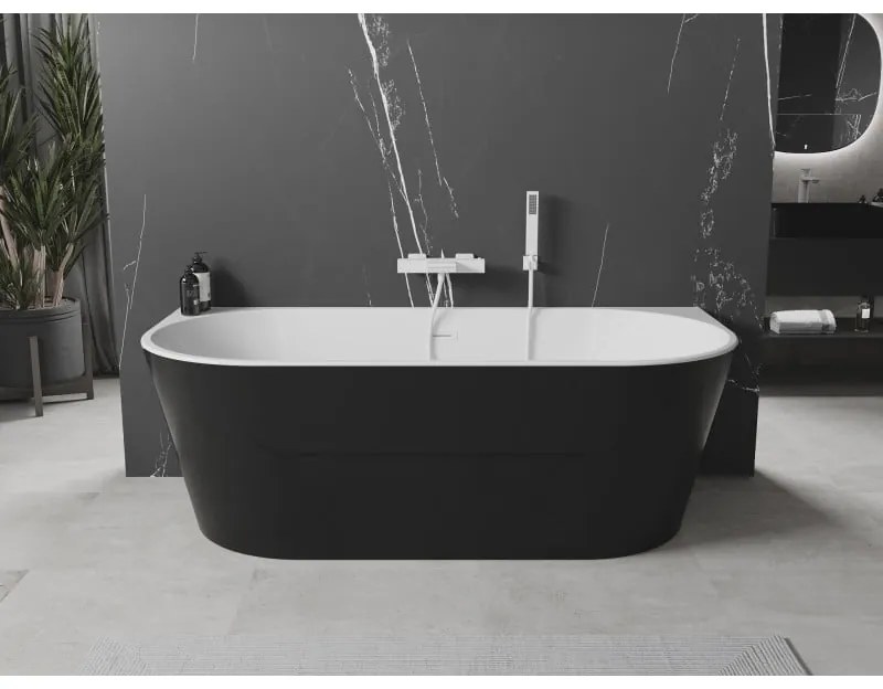 Mexen Oval, voľne stojaca nástenná vaňa 160 x 80 cm, biela-čierna, biely prepad, 52671608075-20