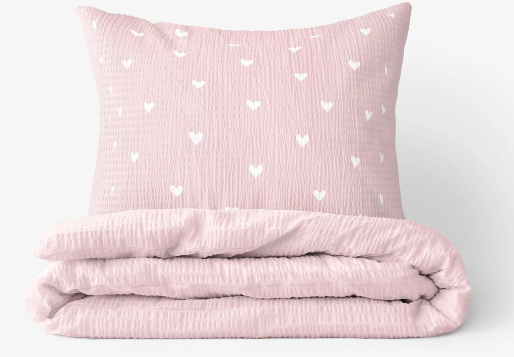 Goldea krepové posteľné obliečky duo - srdiečka s púdrovo ružovou 140 x 200 a 70 x 90 cm