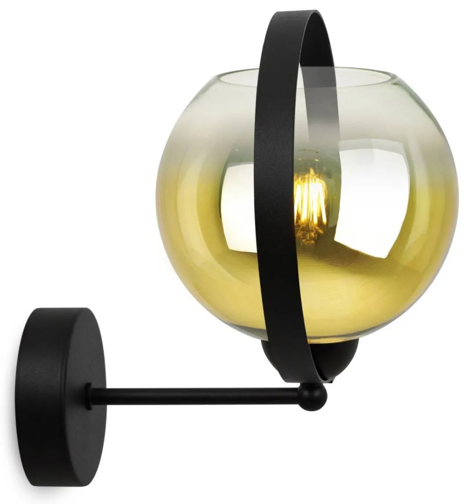 Nástenné svietidlo Bergen Gold Ring, 1x zlaté/transparentné sklenené tienidlo (fi 15cm)