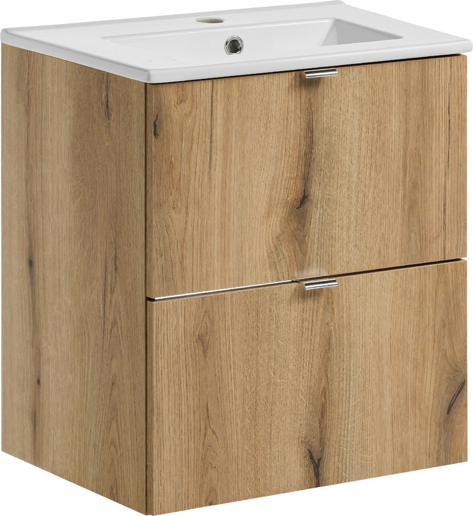 Comad Kúpeľňová skrinka s keramickým umývadlom Nova Oak II 50 cm - dekor duba