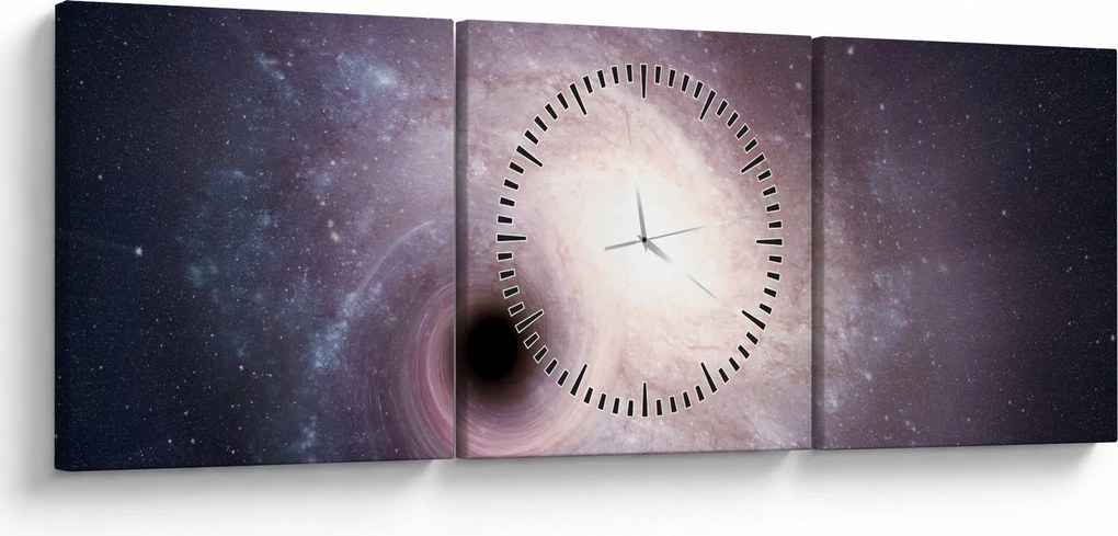 Obraz - Špirálna galaxia (s hodinami) (90x30 cm)