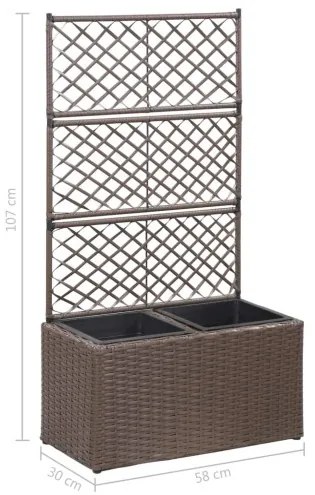 vidaXL Kvetináč s mriežkou, 2 nádoby 58x30x107 cm, polyratan, hnedý-