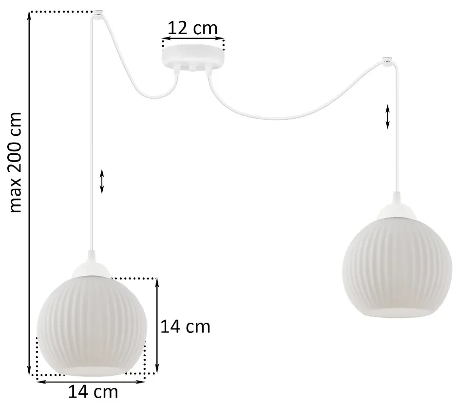 Závesné svietidlo Riffle Round Spider, 2x biele sklenené tienidlo, w