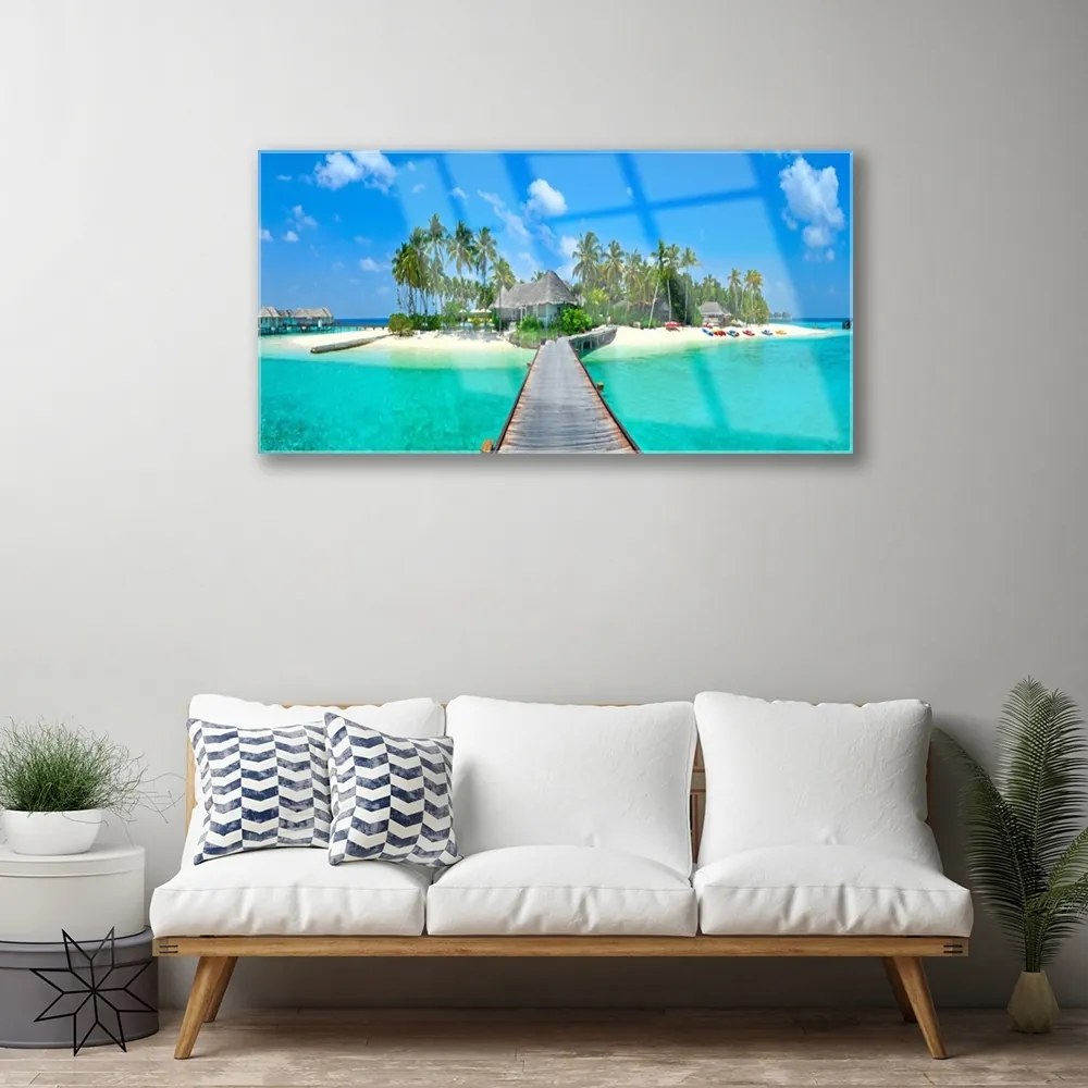 Skleneny obraz Tropická pláž palmy 125x50 cm