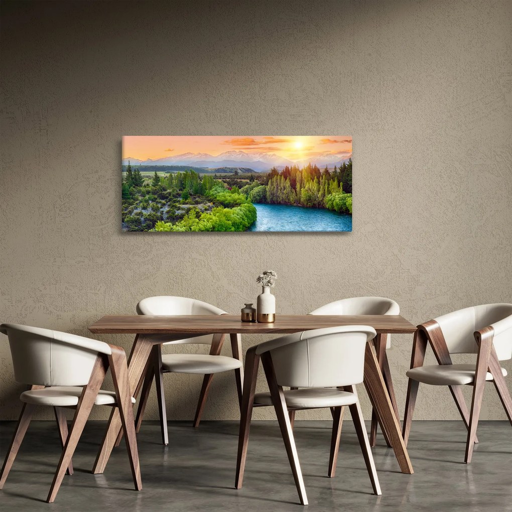 Obraz - Lesná horská krajina (120x50 cm)